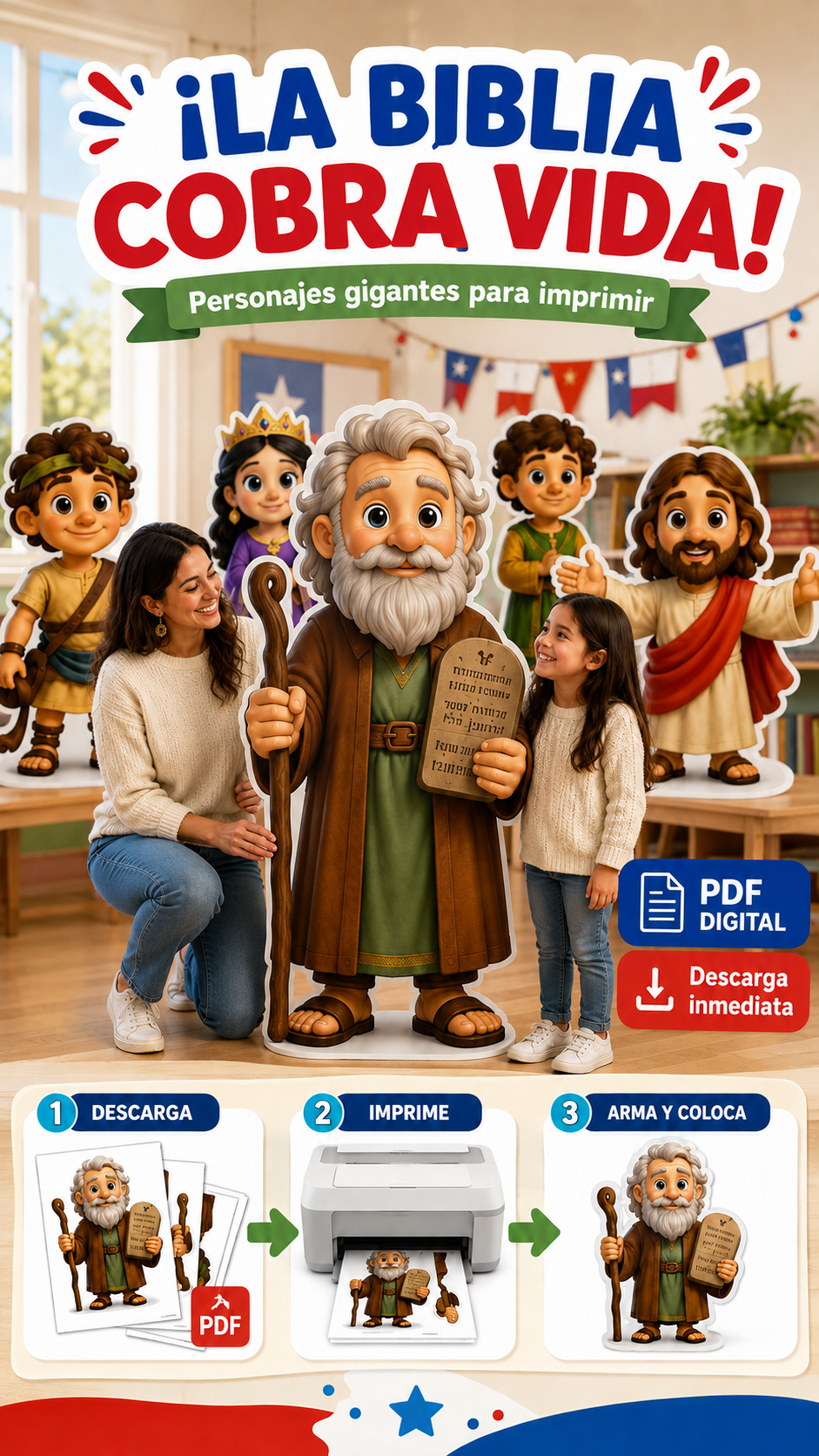 15 personajes bíblicos gigantes de 1,40 m para imprimir – PDF digital